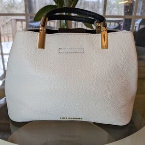 Luxurious White and Black Vegan Leather Satchel by Like Dreams